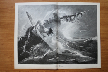 Wood Engraving Kiss of the Wave 1884 after painting by Gustav Wertheimer Art Artist